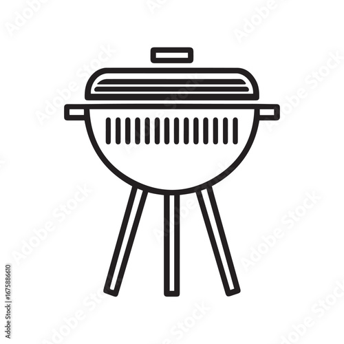 Black and White of a Round BBQ Grill with Three Legs