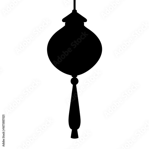 Silhouette of an Asian style lantern with tassel isolated on white