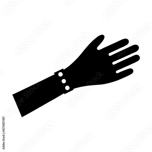 Stylized illustration of a black arm and hand with a buttoned cuff