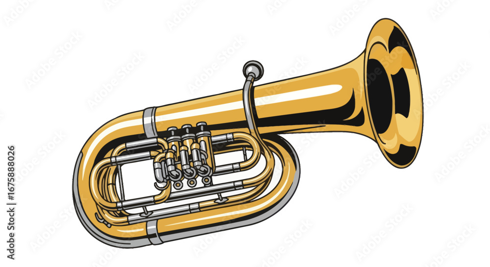 Obraz premium Golden Brass Euphonium Musical Instrument with Valves.