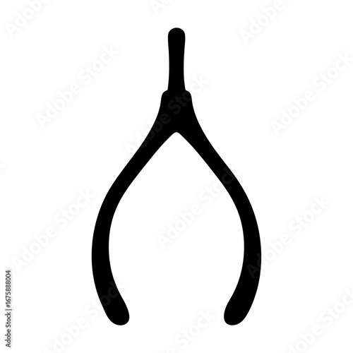 A simple black and white graphic illustration of a wishbone for luck
