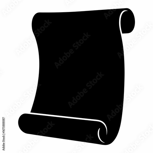 Elegant black scroll silhouette depicts a parchment paper roll symbol
