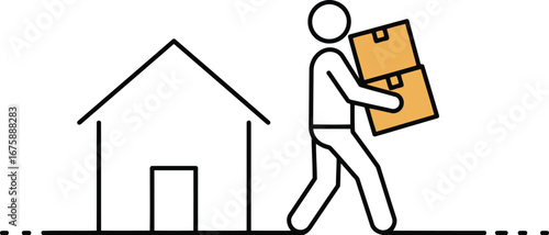 Moving house person carrying boxes to new home