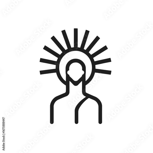 Minimalist divine figure graphic with radiant halo design silhouette