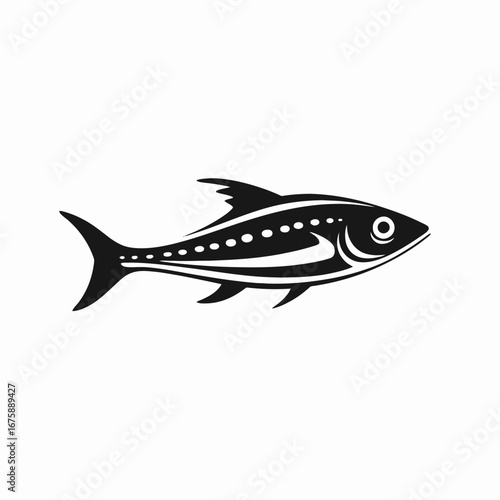 Stylish monochrome fish vector art design, a simple, minimal silhouette