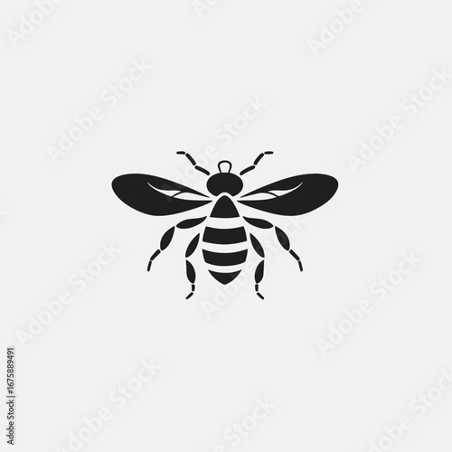 Graphic bee illustration, with a black single honeybee image, a stark silhouette