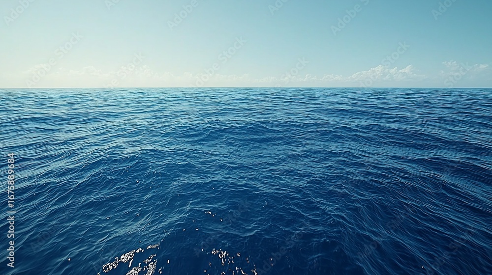 Fototapeta premium Tranquil Blue Ocean Waters Under a Pale Sky, Horizon Line and Gentle Ripples