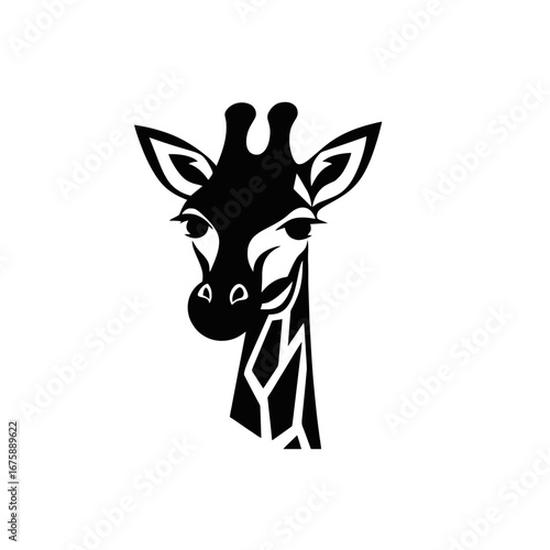 Graceful giraffe portrait showcases elegance in a stylized animal head silhouette.