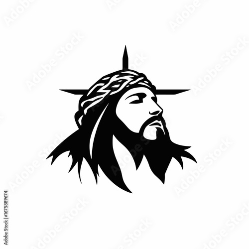 Depiction of Jesus Christ with Crown of Thorns vector graphic silhouette