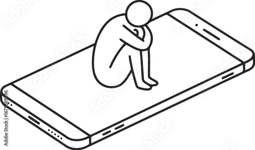 Isolated figure on smartphone digital loneliness