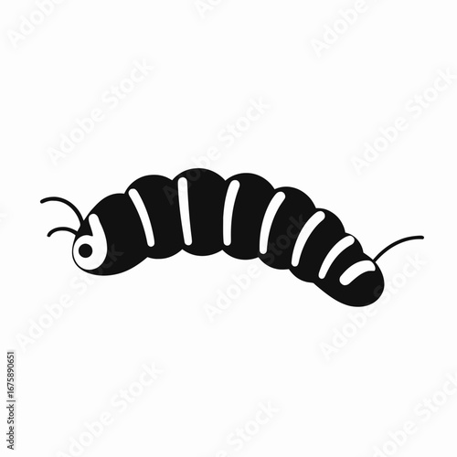 Simple caterpillar insect black vector design on clean background silhouette