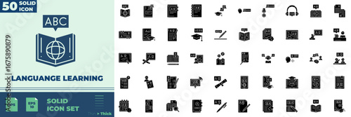 Languange Learning Editable Icons set. Vector illustration in modern thin solid style of Languange Learning icons: learning, dictionary, translate, etc
