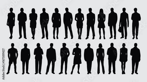 Collection of scalable vector silhouettes representing diverse people for architectural and design applications silhouette vector illustration white background