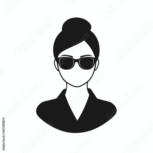 Chic woman with sunglasses and bun hairstyle, a simple silhouette