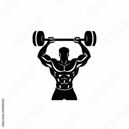 Intense weightlifting illustration depicting powerful muscular man in bold monochrome silhouette