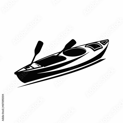 Striking black kayak vector art illustration shown as a stark silhouette