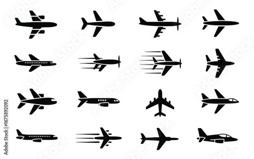 Collection of scalable vector airplane illustrations for general platform eps file type silhouette vector illustration white background