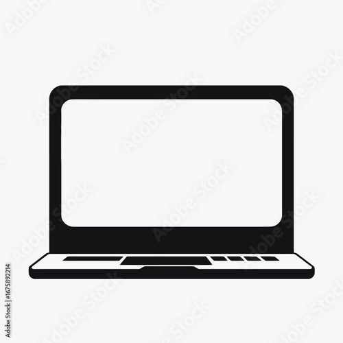 Modern laptop computer with a screen blank displaying simple vector silhouette