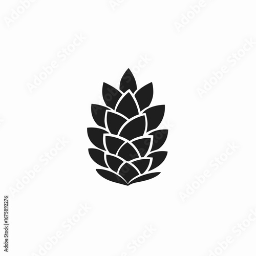 Isolated botanical hop flower drawing in black and white vector silhouette