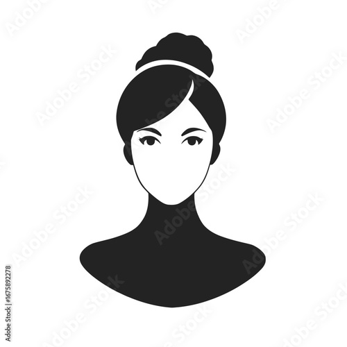 Elegant woman portrait with an updo hairstyle black and white silhouette