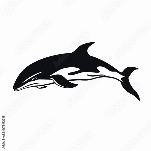 Playful oceanic creature swimming peacefully shown as a graphical black silhouette