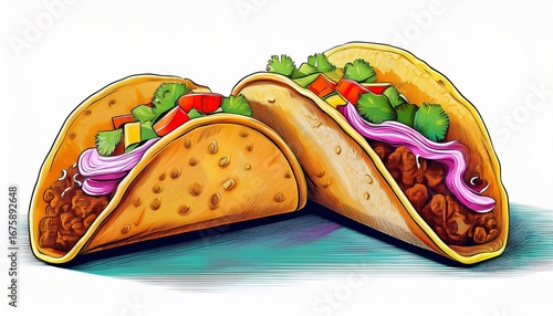 two tacos isolated on a white background generative ai