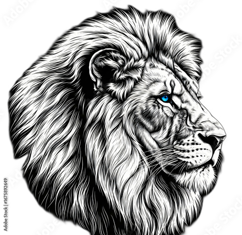 Wallpaper Mural Stylized Black and White Illustration of a Lion's Head with Striking Blue Eyes and a Majestic Mane Torontodigital.ca