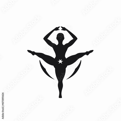 Elegant Yoga Dancer With Star Symbol Design Black Shape Silhouette