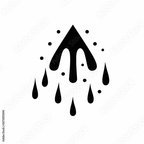 Abstract upward arrow drips with circles and spots forming silhouette