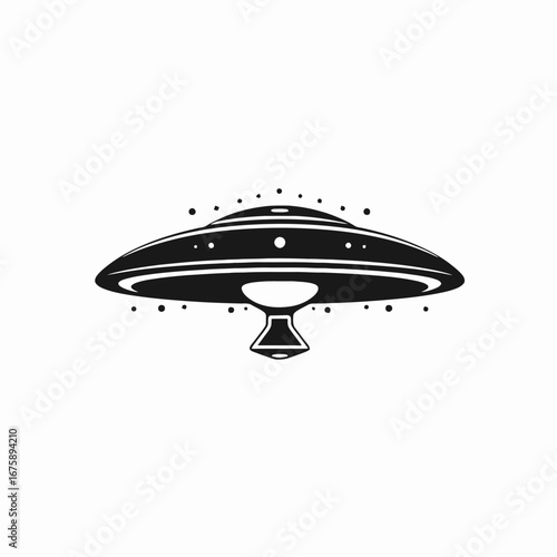 Iconic alien spacecraft in black and white simple design silhouette