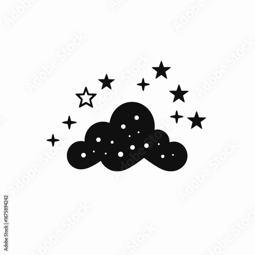 Starry night cloud scape, minimalist vector illustration for children silhouette