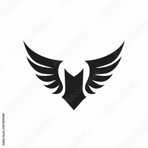 Striking black winged emblem soars in artistic monochromatic vector design silhouette
