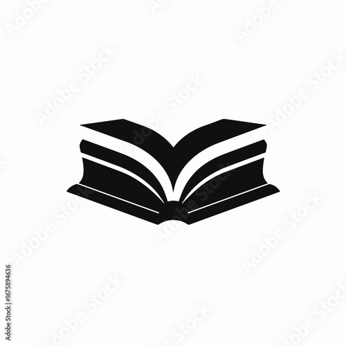 Majestic open book showcasing knowledge, literature, and education in black silhouette.