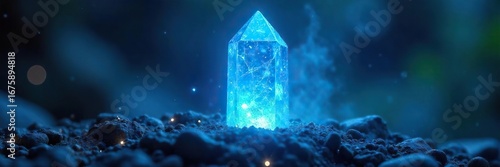 Serene blue light emanating from a glowing crystal, suggesting healing energy and tranquility  Perfect for concepts of spiritual healing, energy work, and holistic wellness ,  serenity,  spiritual
