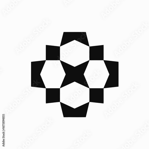 Symmetric black and white geometric abstract design artful pattern graphic silhouette