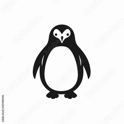 Adorable cartoon penguin standing upright full body vector illustration silhouette