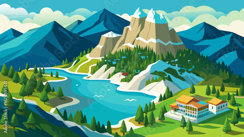 Majestic mountain scenery with a pristine lake and lush green surroundings