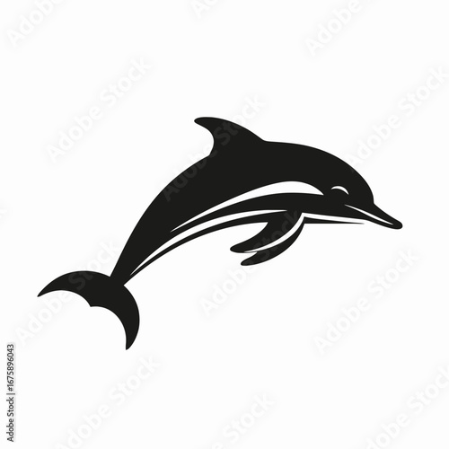 Graceful marine creature, black and white dolphin jumping, vector style silhouette