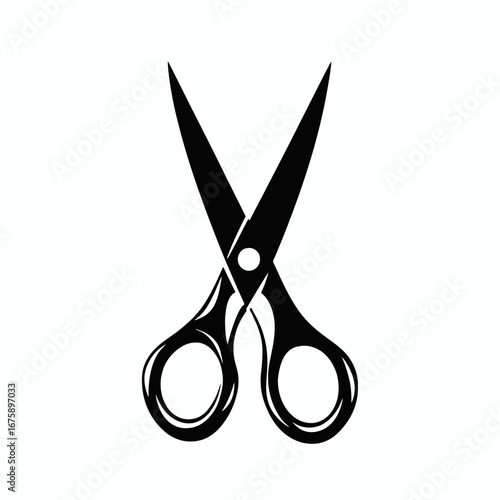 Clean design of open scissors with black fill, a sleek silhouette