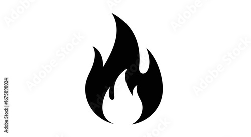 Stylized Black Flame Icon Representing Fire or Heat.