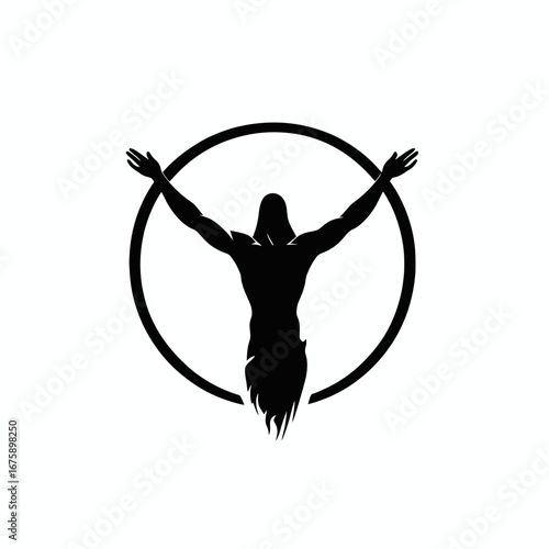 Powerful figure with open arms in a circle form abstract silhouette
