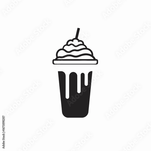 Delicious iced coffee with whipped cream topping on white silhouette