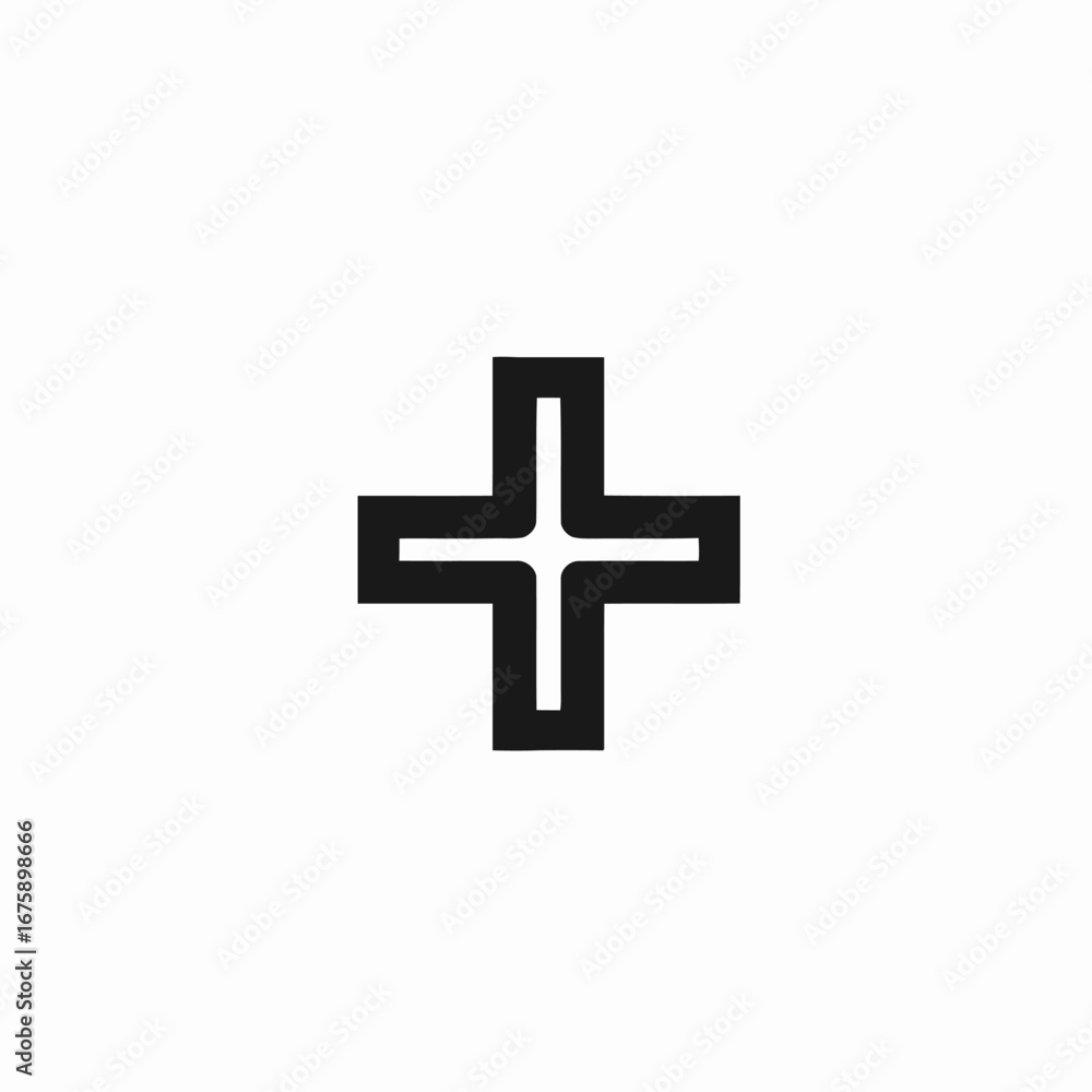 Fototapeta premium Stark geometric medical plus sign shape, black and white contrast silhouette
