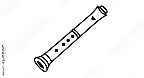 Simple black and white line art drawing of a recorder musical instrument.