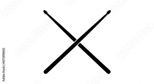 Crossed Pair of Black Wooden Drumsticks.