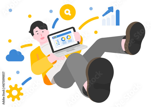 ノートパソコンを持つ男性のDXイラスト