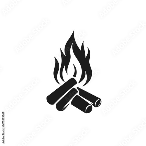 Burning firewood and glowing flame graphic design campfire vector silhouette