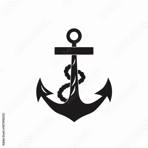 Bold ocean anchor with coiled rope, a maritime design silhouette