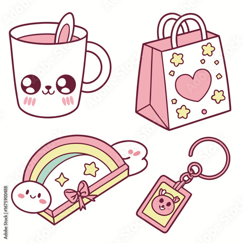 Vector icon set of gift shop essentials