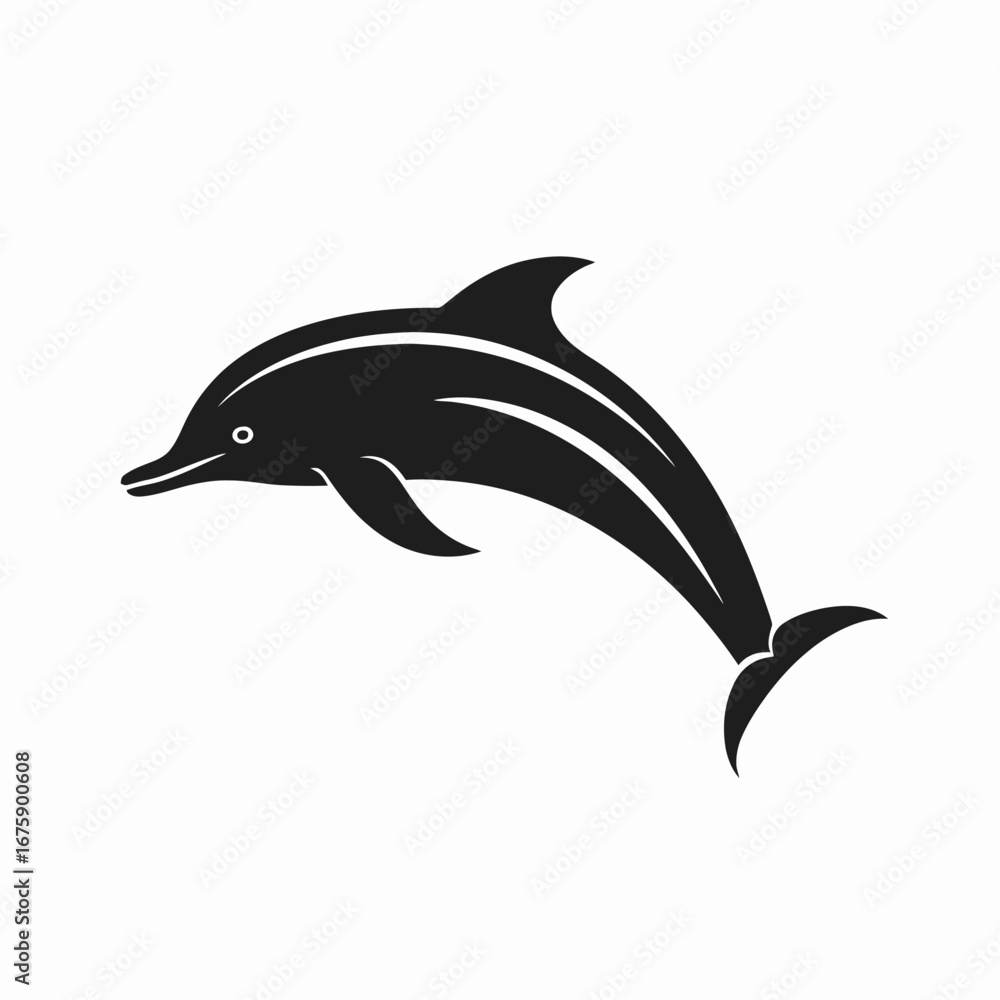 Fototapeta premium Sleek aquatic mammal showing dynamic jumping action forming marine life silhouette